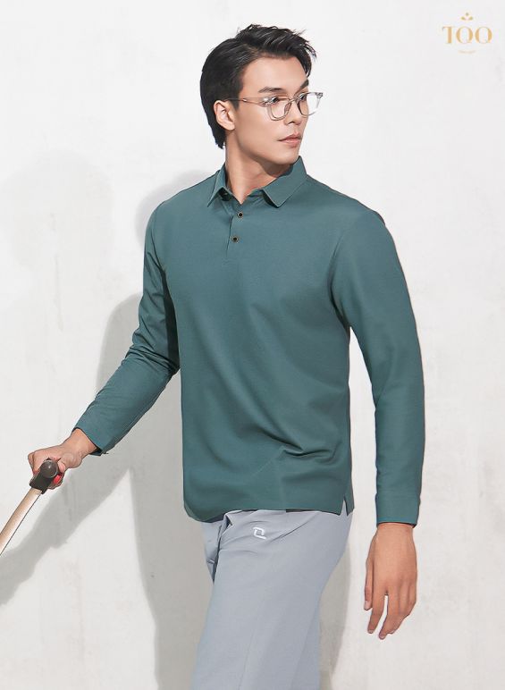 Áo polo dài tay Seamless cao cấp PK2303 màu xanh nhạt