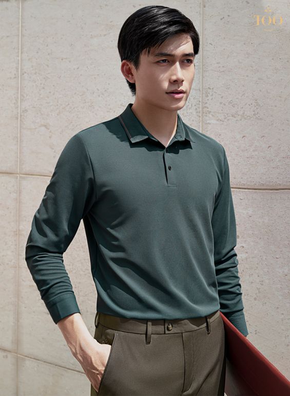 Áo polo dài tay seamless PK2334 hiện đại màu rêu