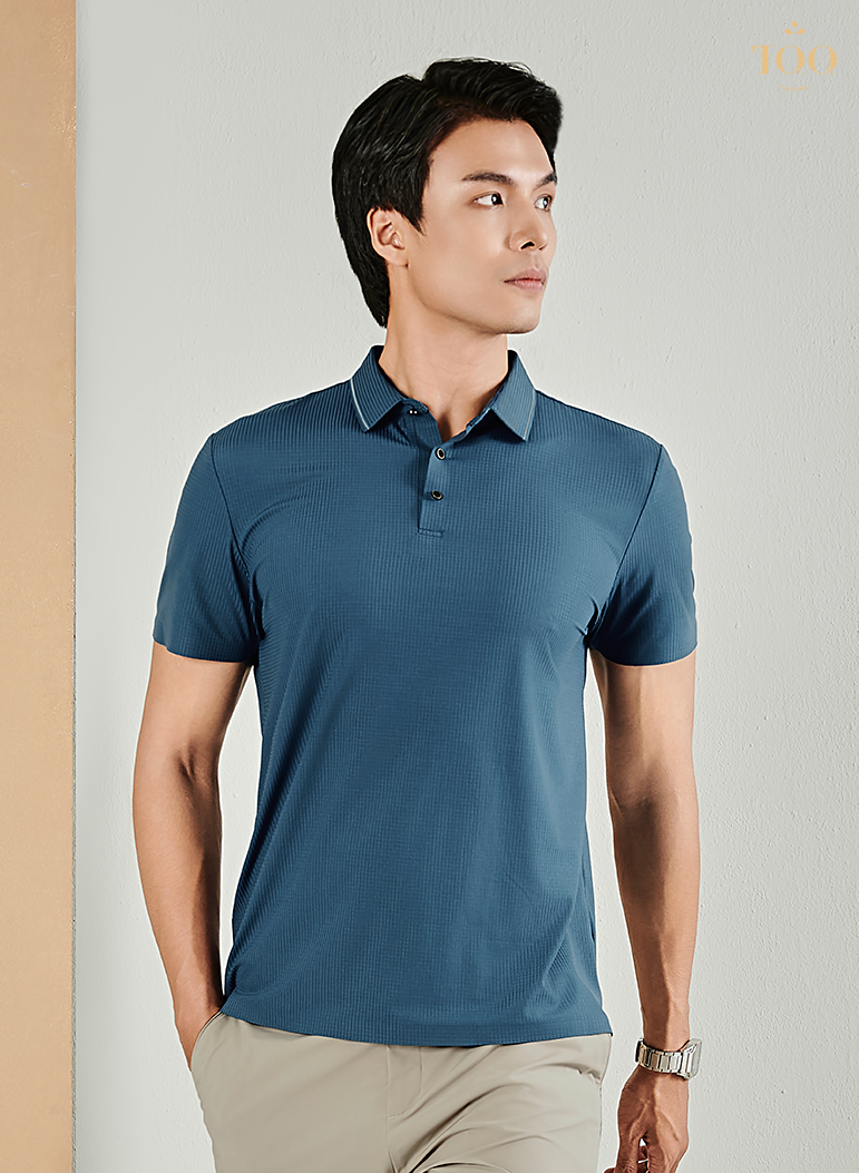 Áo Polo ngắn tay TQQ Seamless cao cấp PK07C màu xanh biển