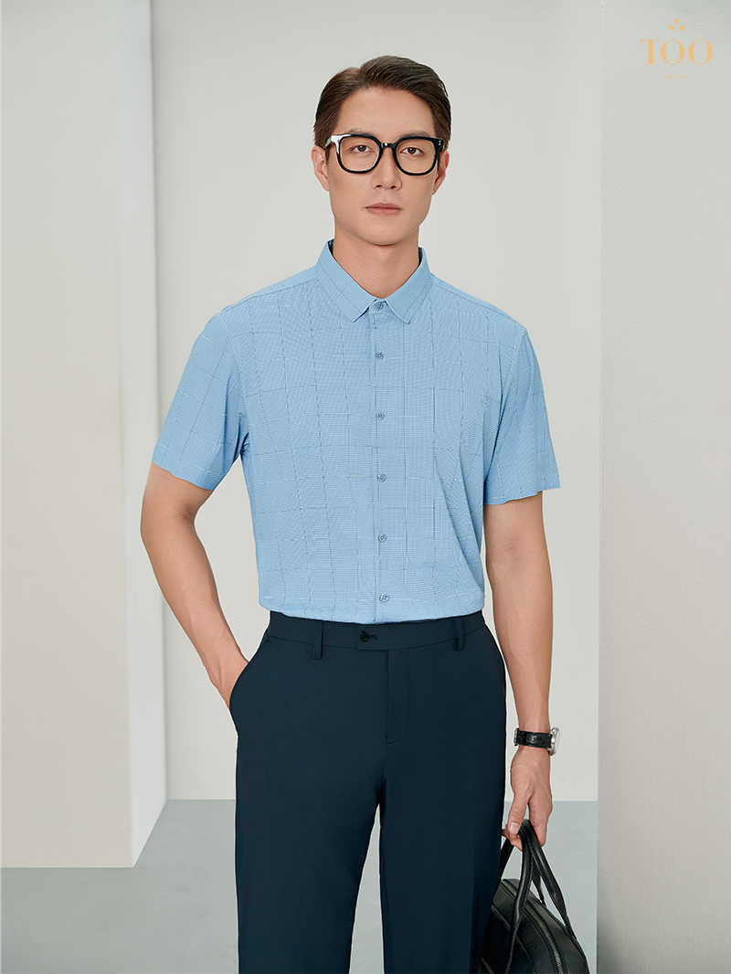 Áo sơ mi ngắn tay họa tiết kẻ SMK03C