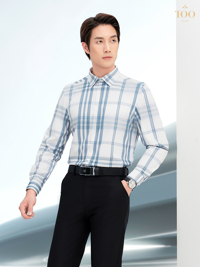 Áo sơ mi trắng kẻ dài tay TQQ K683CS