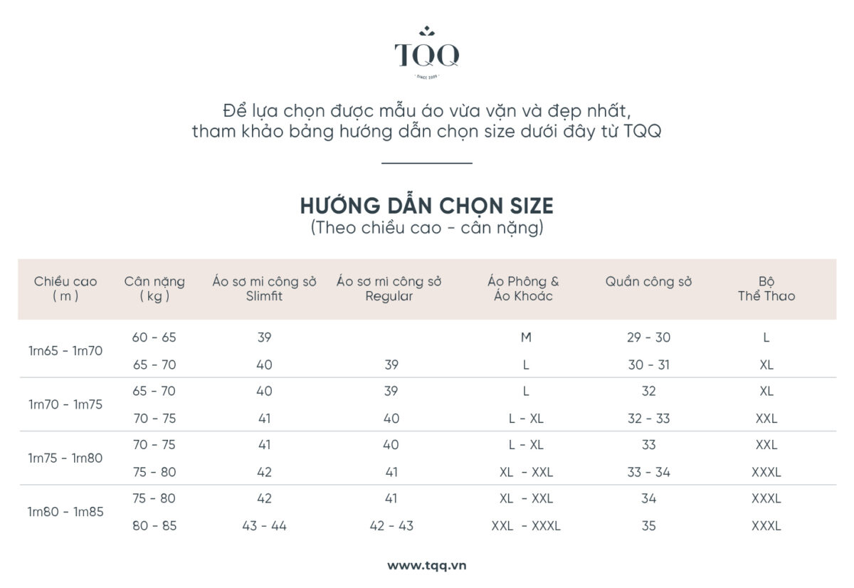 Bang size 2025 Bo the thao tqq